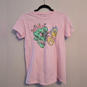 Rick and Morty Shirt Size Small Pink Short Sleeve T-Shirt Adult‎ Swim Skull Rick